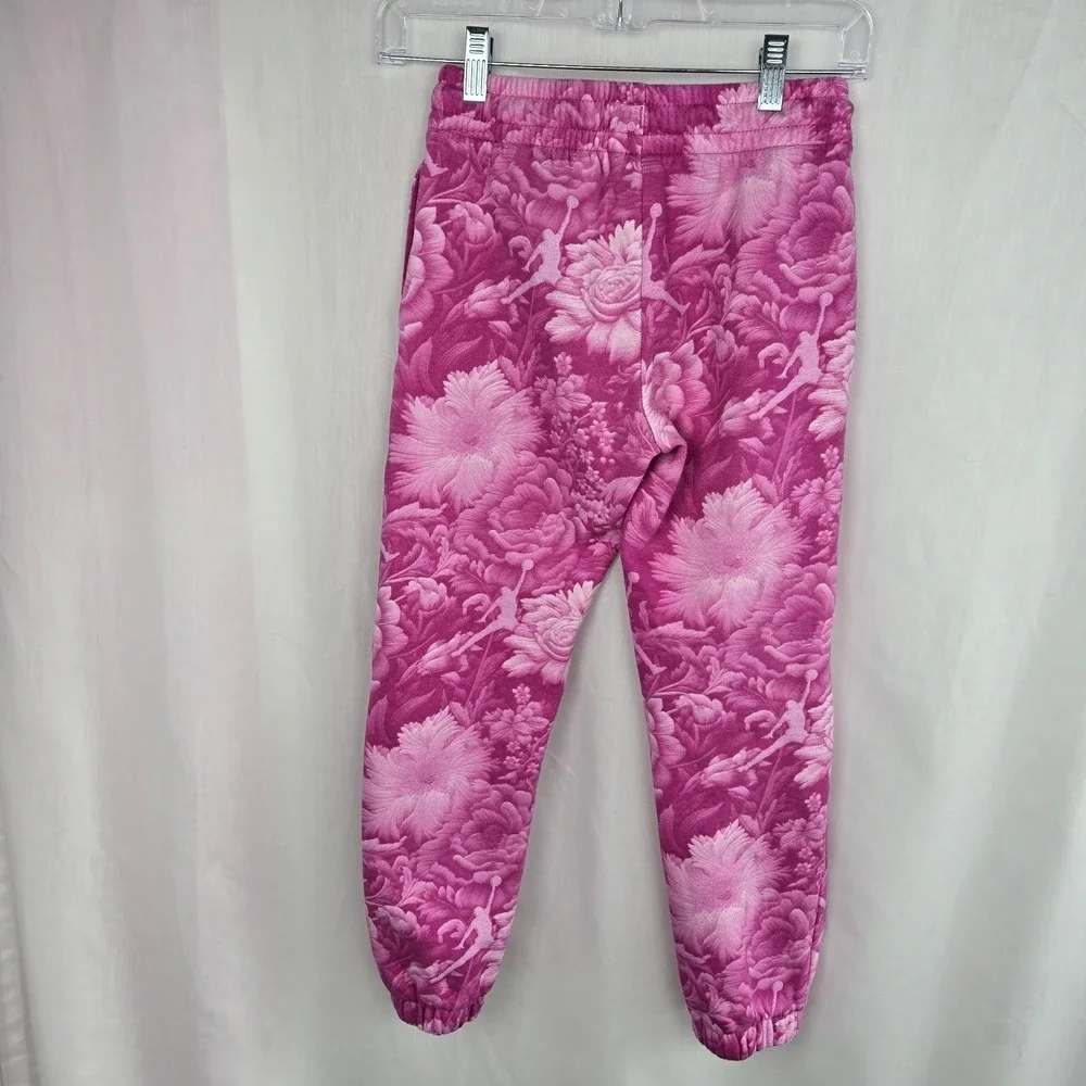 Jordan Girls Brooklyn Pink Floral Fleece Joggers Size M 10-12 Sweatpants Pockets